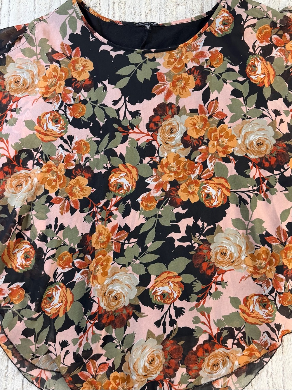 Unique Spectrum Womens 1X Floral Blouse Sheer Layered Flowy Boho Plus Size Top